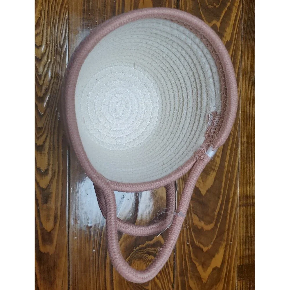 2ct Hanging Rope Baskets Cream/pink(rose) flower pot , herb, great for any plant